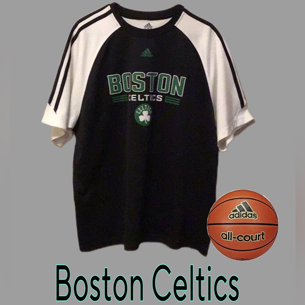 Adidas Boston Celtics Warm-Up Shooting Jersey, Black/White/Green, Mens Large